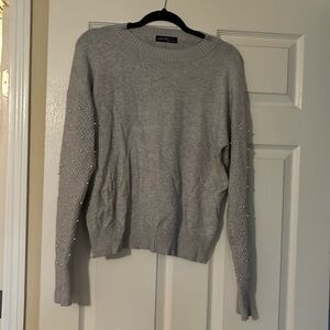 NWOT tags on twelfth grey sweater with Pearl embellished sleeves